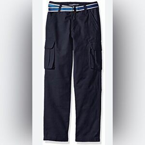 NWT French Toast Navy blue Cargo chino Pants with striped belt Boys size 12